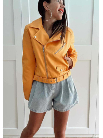 Cazadora Biker Efecto Piel RUNYAN Mostaza HEVE