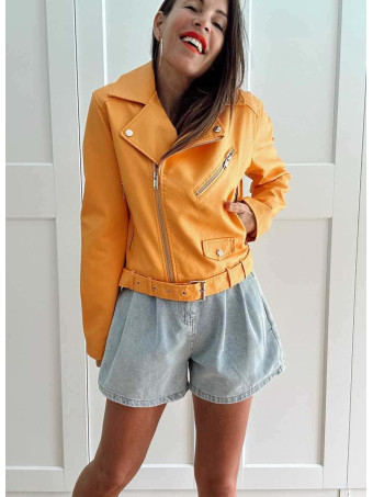 Cazadora Biker Efecto Piel RUNYAN Mostaza HEVE
