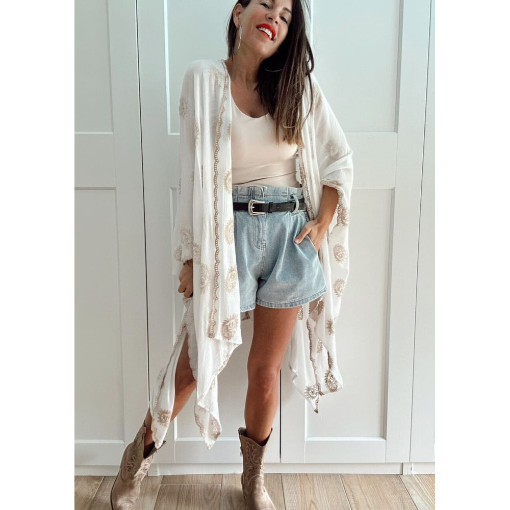 Kimono Ligero Bordado NAREIMI Blanco HEVE