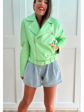 Cazadora Biker Efecto Piel RUNYAN Verde HEVE