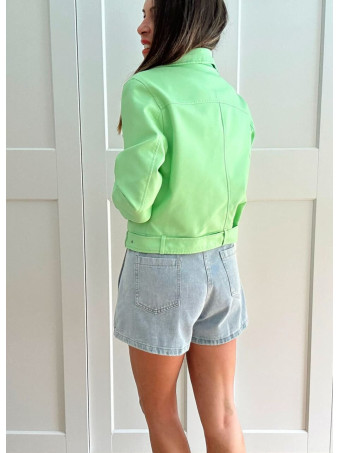 Cazadora Biker Efecto Piel RUNYAN Verde HEVE