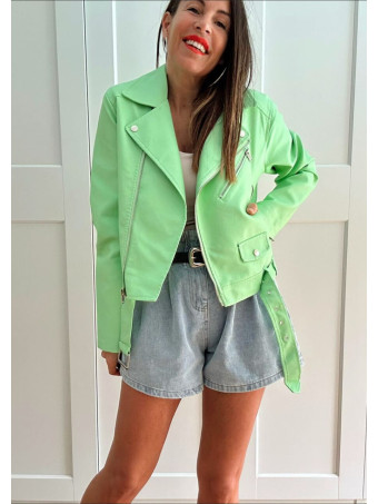 Cazadora Biker Efecto Piel RUNYAN Verde HEVE