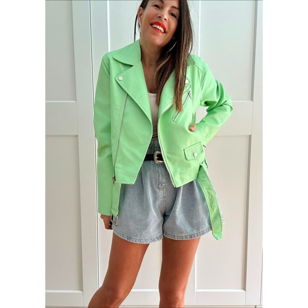 Cazadora Biker Efecto Piel RUNYAN Verde HEVE