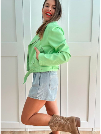 Cazadora Biker Efecto Piel RUNYAN Verde HEVE