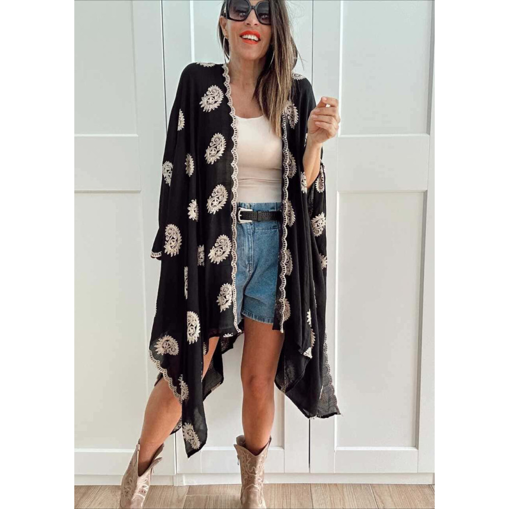 Kimono Ligero Bordado NAREIMI Negro HEVE