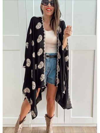 Kimono Ligero Bordado NAREIMI Negro HEVE