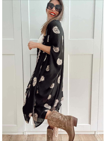 Kimono Ligero Bordado NAREIMI Negro HEVE