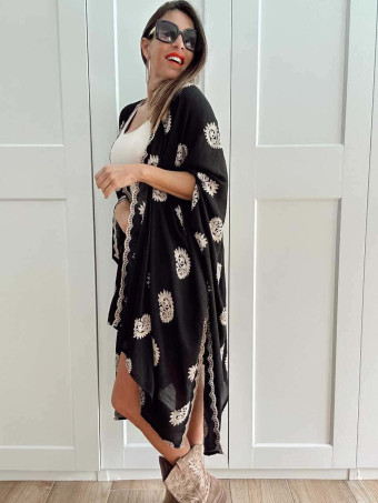 Kimono Ligero Bordado NAREIMI Negro HEVE