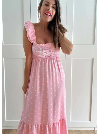 Vestido Lunares Nido de Abeja SALENZIA Rosa HEVE