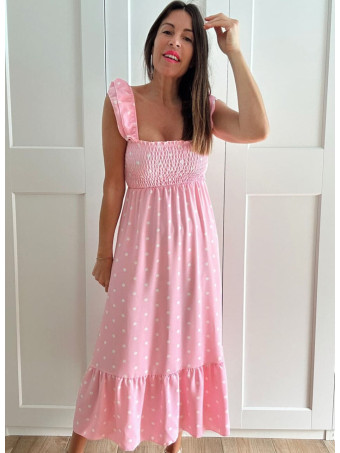 Vestido Lunares Nido de Abeja SALENZIA Rosa HEVE