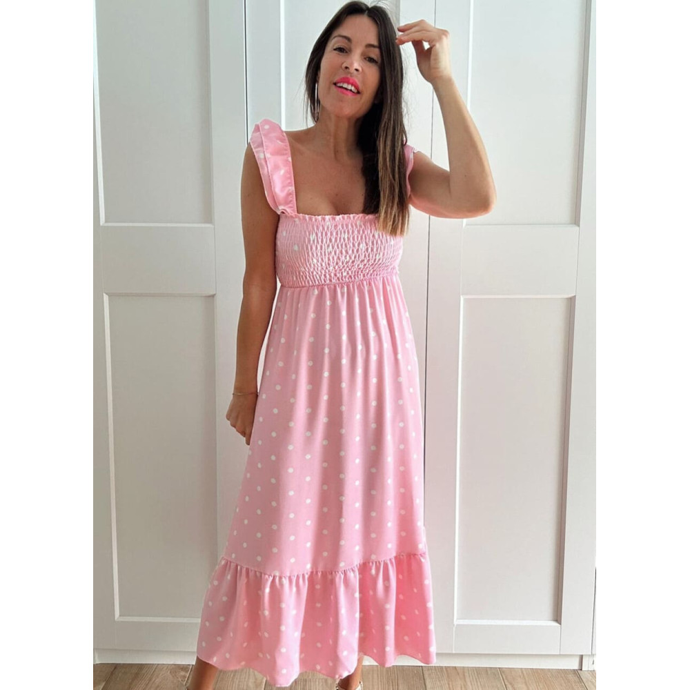 Vestido Lunares Nido de Abeja SALENZIA Rosa HEVE