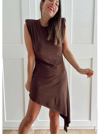Vestido Asimétrico Hombreras FERYNA Marrón HEVE