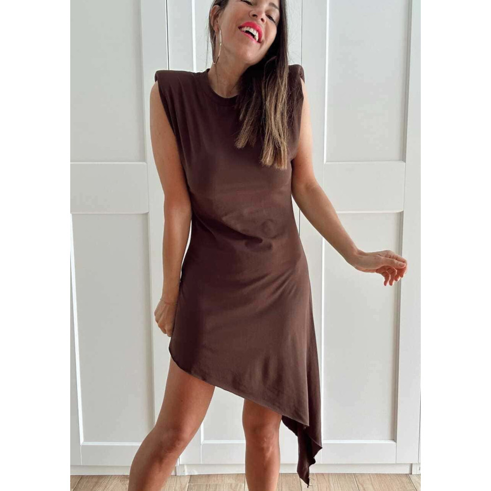 Vestido Asimétrico Hombreras FERYNA Marrón HEVE