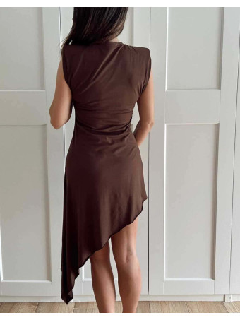 Vestido Asimétrico Hombreras FERYNA Marrón HEVE