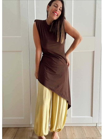 Vestido Asimétrico Hombreras FERYNA Marrón HEVE