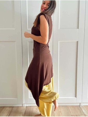 Vestido Asimétrico Hombreras FERYNA Marrón HEVE