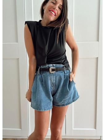 Cuerpo Drapeado con Hombreras KATARYN Negro HEVE