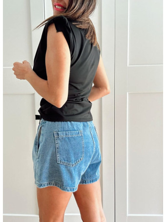 Cuerpo Drapeado con Hombreras KATARYN Negro HEVE