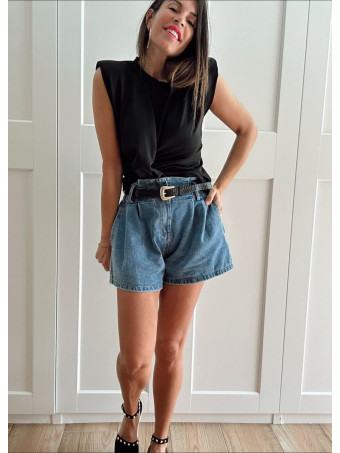 Cuerpo Drapeado con Hombreras KATARYN Negro HEVE