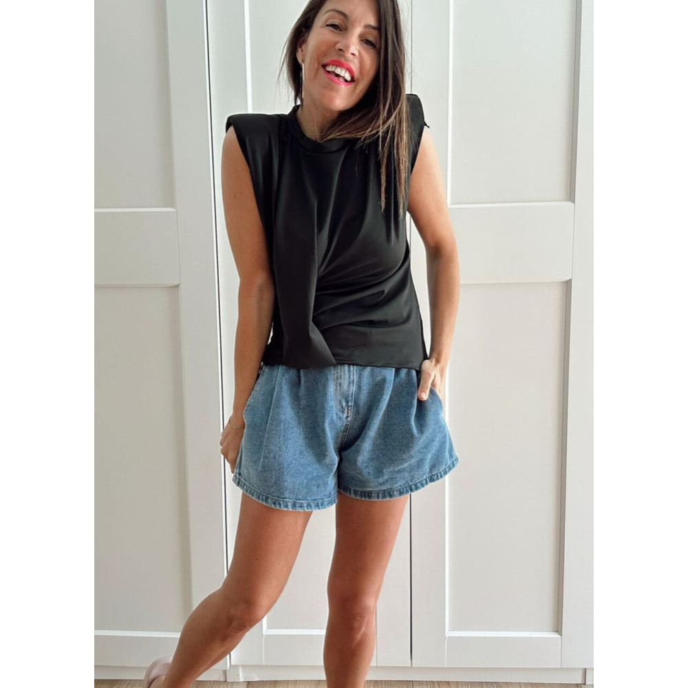 Cuerpo Drapeado con Hombreras KATARYN Negro HEVE