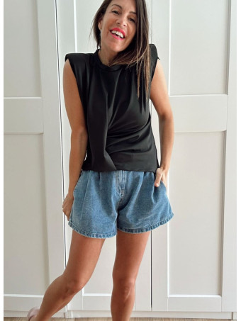 Cuerpo Drapeado con Hombreras KATARYN Negro HEVE