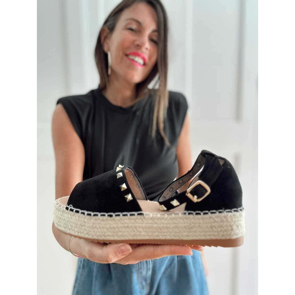 Alpargata Plataforma Tachas KOLKER Negro HEVE
