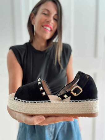 Alpargata Plataforma Tachas KOLKER Negro HEVE
