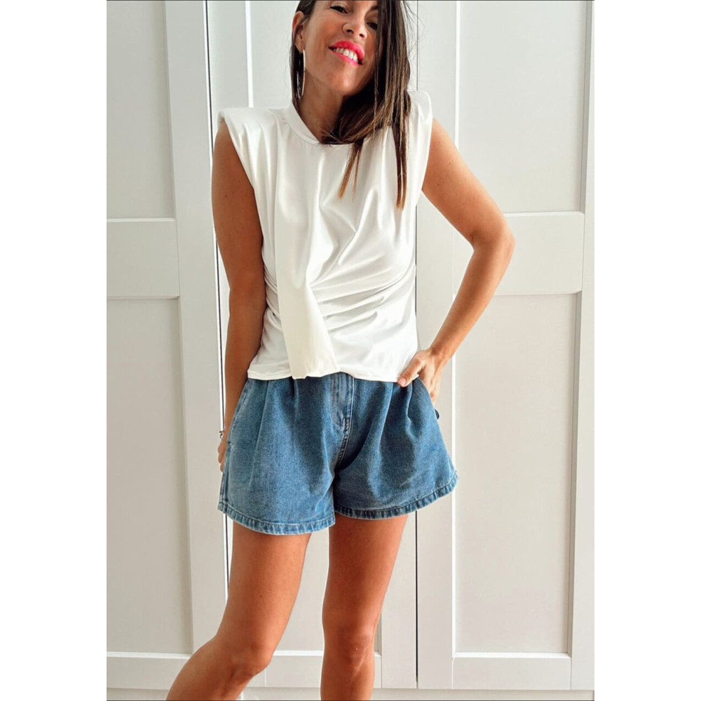 Cuerpo Drapeado con Hombreras KATARYN Blanco HEVE