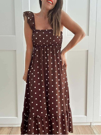 Vestido Lunares Nido de Abeja SALENZIA Marrón HEVE