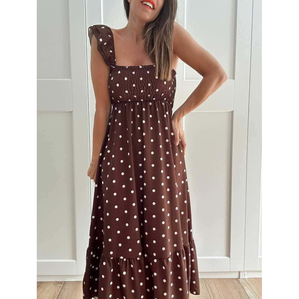 Vestido Lunares Nido de Abeja SALENZIA Marrón HEVE