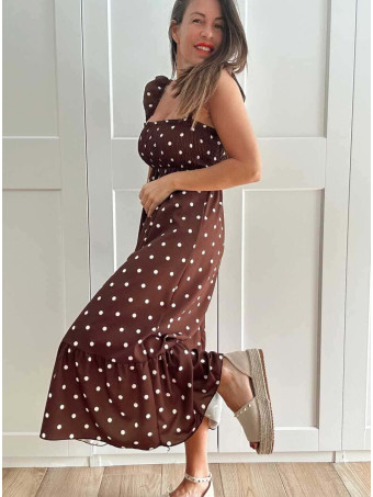 Vestido Lunares Nido de Abeja SALENZIA Marrón HEVE