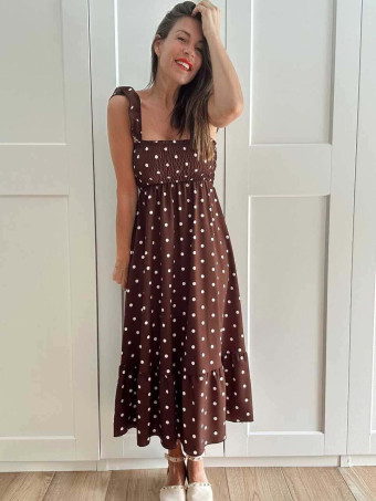 Vestido Lunares Nido de Abeja SALENZIA Marrón HEVE