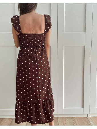 Vestido Lunares Nido de Abeja SALENZIA Marrón HEVE