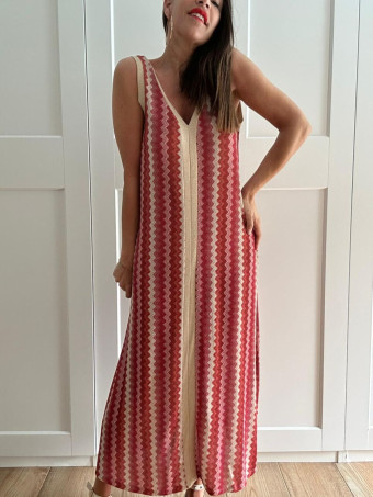 Vestido Lurex Estampado Zigzag HAYSEED Coral HEVE