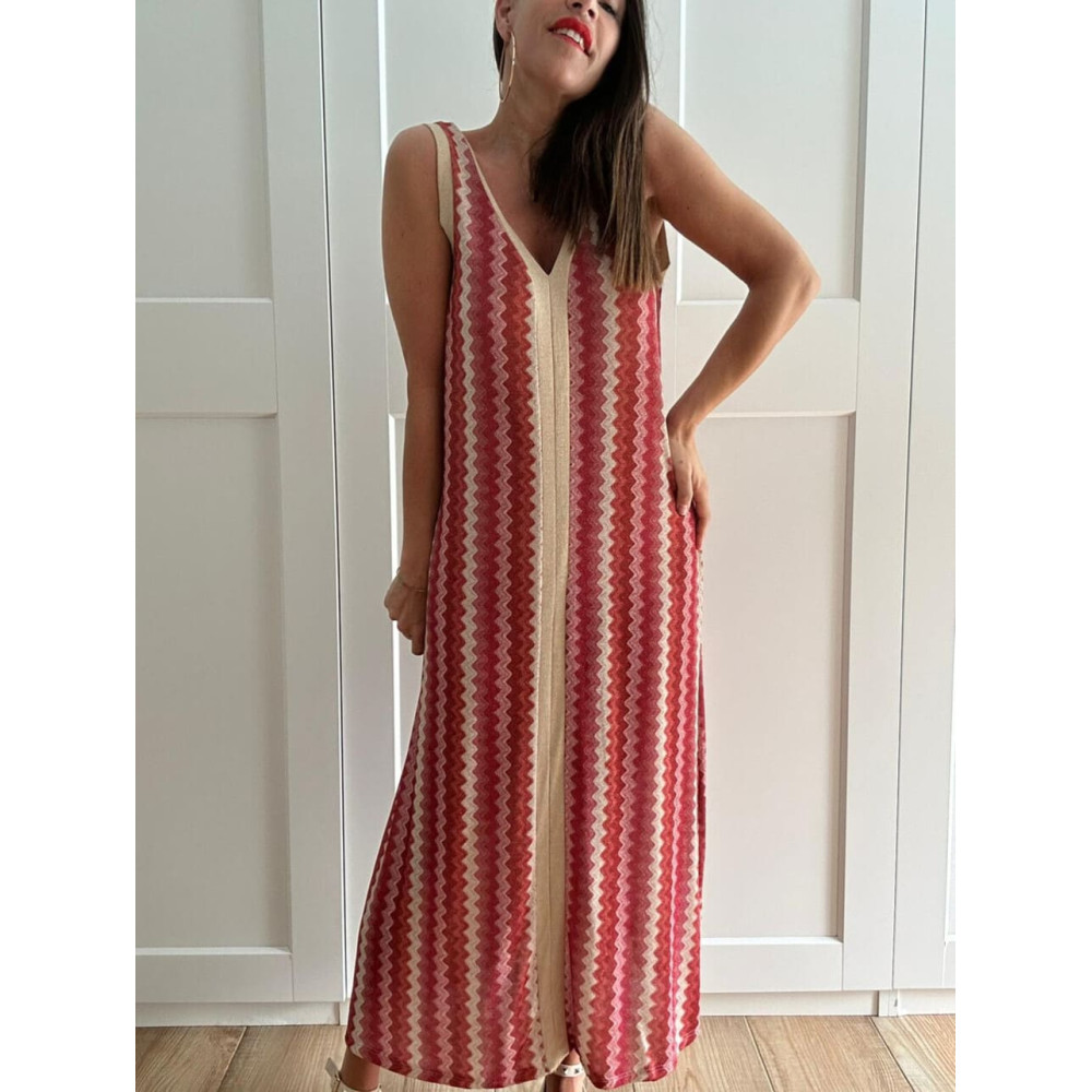 Vestido Lurex Estampado Zigzag HAYSEED Coral HEVE