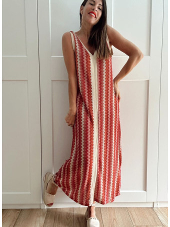 Vestido Lurex Estampado Zigzag HAYSEED Coral HEVE