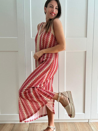 Vestido Lurex Estampado Zigzag HAYSEED Coral HEVE