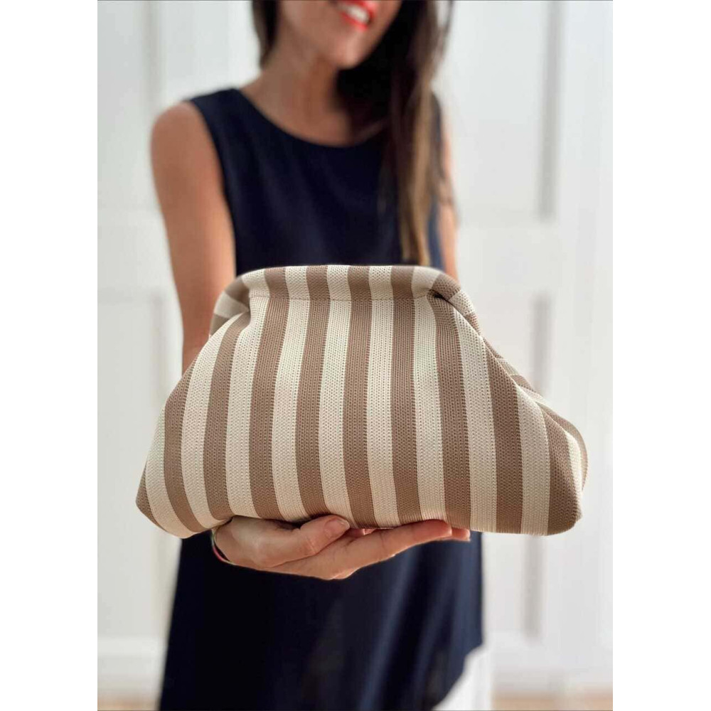 Bolso Lona Frame Bag Rayas Taupe HEVE