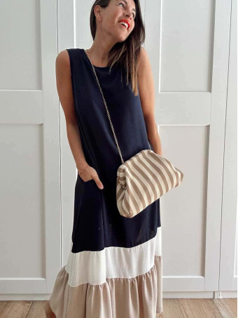 Bolso Lona Frame Bag Rayas Taupe HEVE