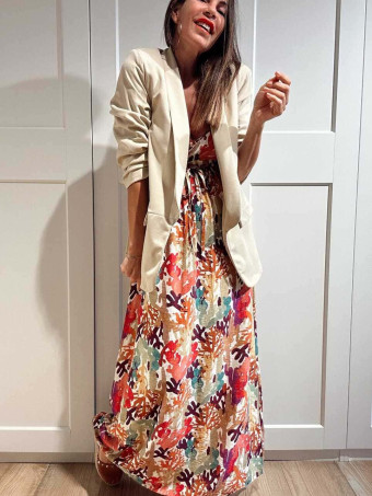 Vestido Lino Estampado Cactus MYRTILLA HEVE