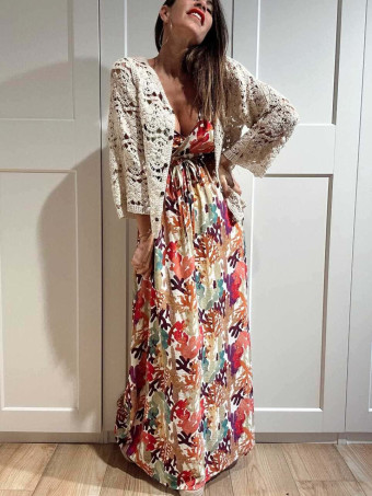 Vestido Lino Estampado Cactus MYRTILLA HEVE