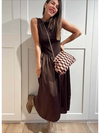 Vestido con Volante Asimétrico MERAYNE Marrón HEVE