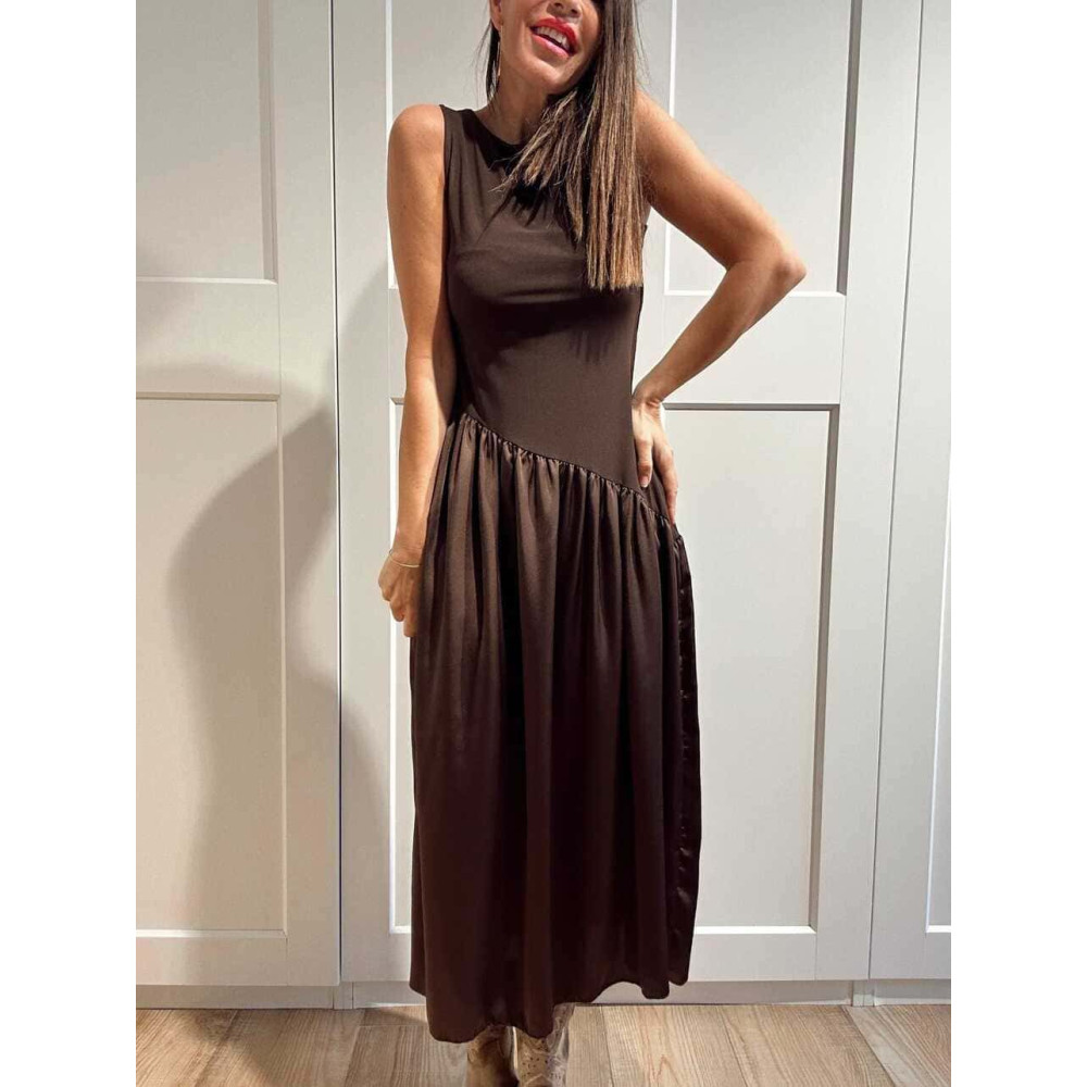 Vestido con Volante Asimétrico MERAYNE Marrón HEVE