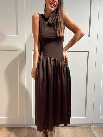 Vestido con Volante Asimétrico MERAYNE Marrón HEVE