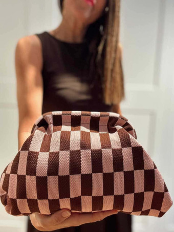 Bolso Lona Frame Bag Damero Marrón/Rosa HEVE