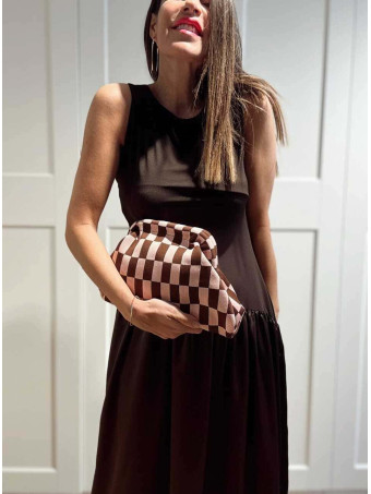 Bolso Lona Frame Bag Damero Marrón/Rosa HEVE