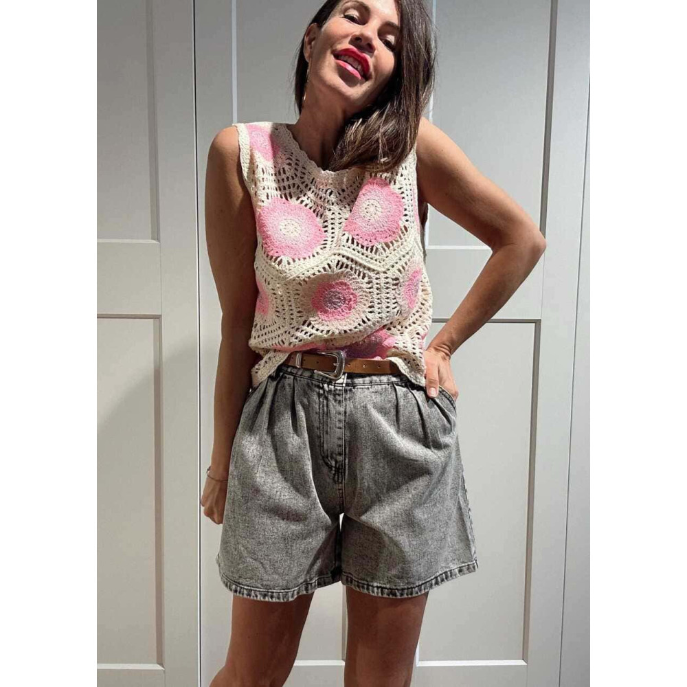 Short Vaquero con Cinturón KOVEY Gris HEVE