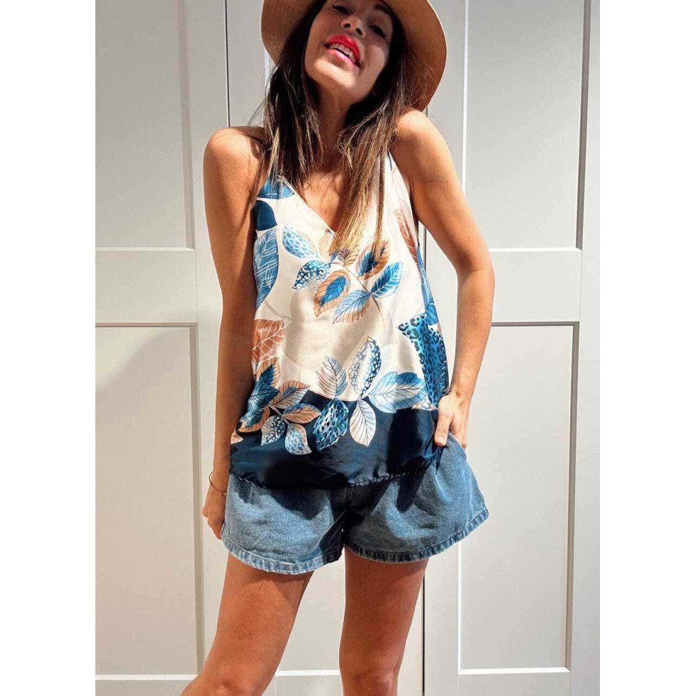 Cuerpo Satinado Hojas IRAYNEL Azul HEVE