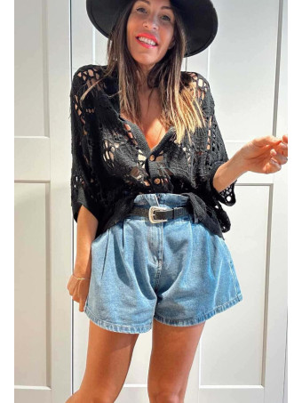 Cárdigan Crochet Murciélago SABIELA Negro HEVE