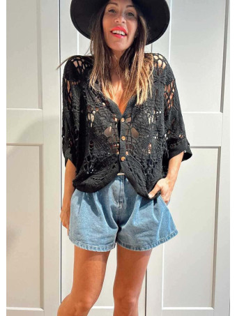 Cárdigan Crochet Murciélago SABIELA Negro HEVE